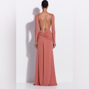 Alex Perry Long Sleeve Open Back Twist Gown in Crepe Jersey